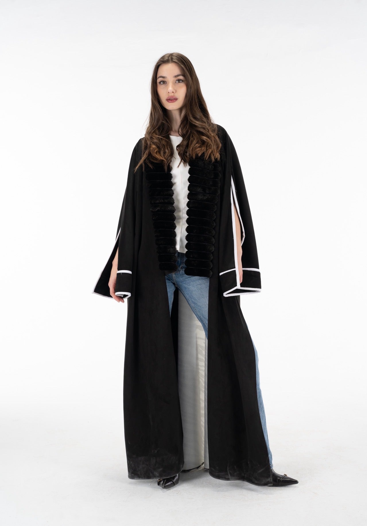 Zebra suede open sleeves kuftan