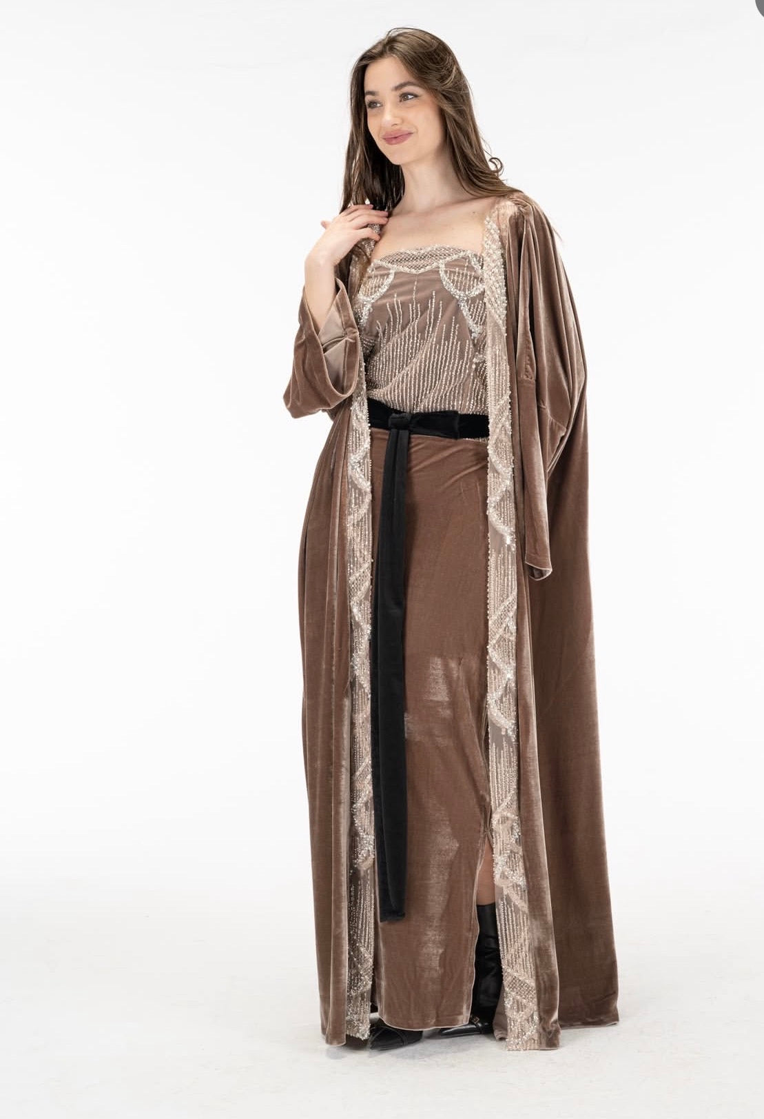 Nude cashmere dress with kuftan