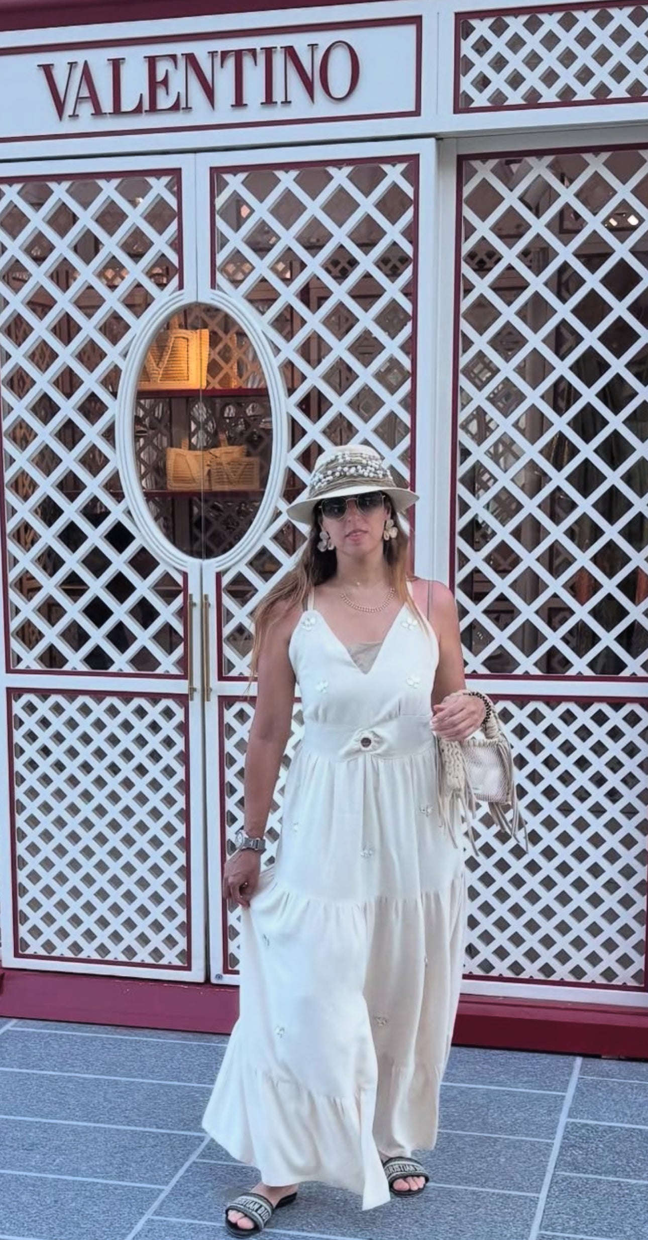 Beige long stone dress