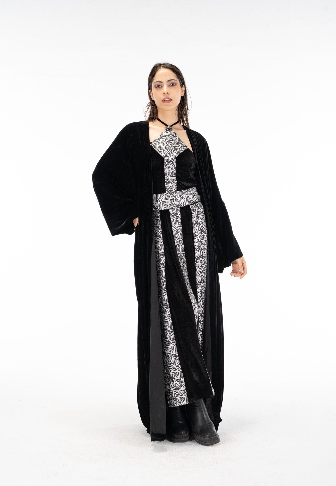 Black silver abaya dress set