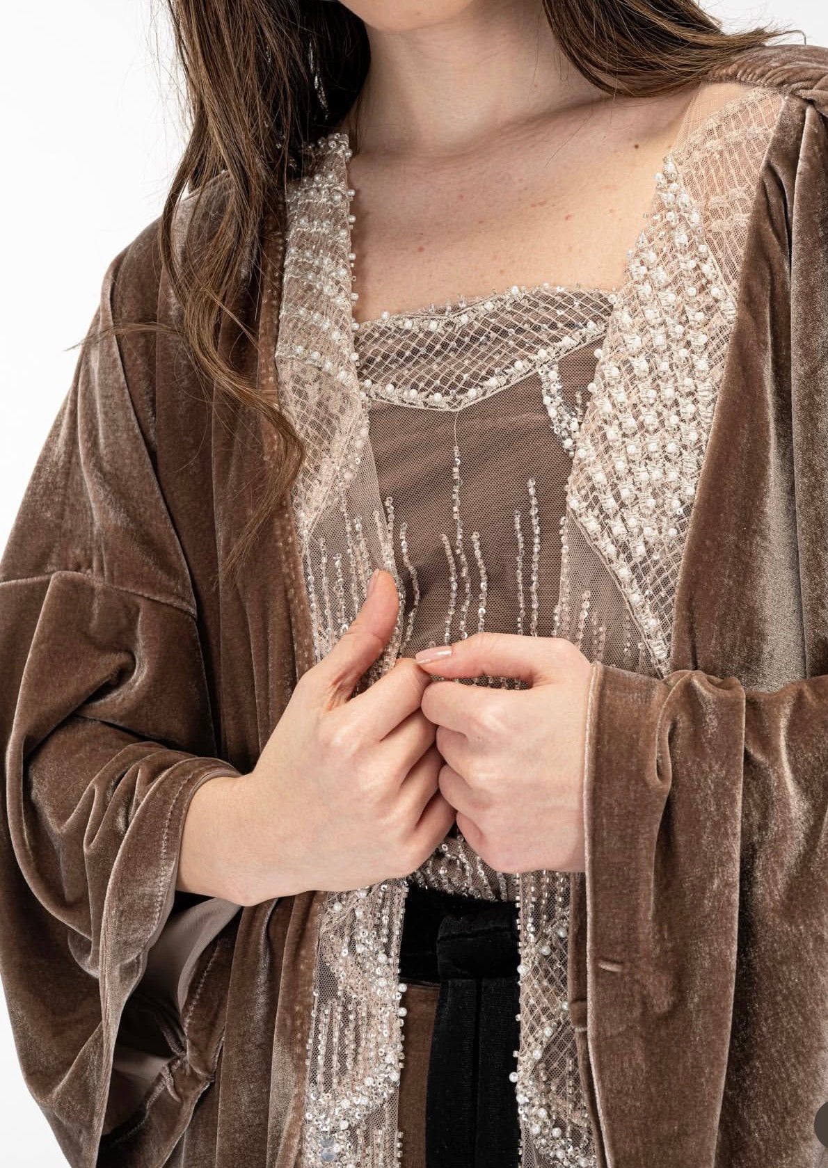 Nude cashmere dress with kuftan