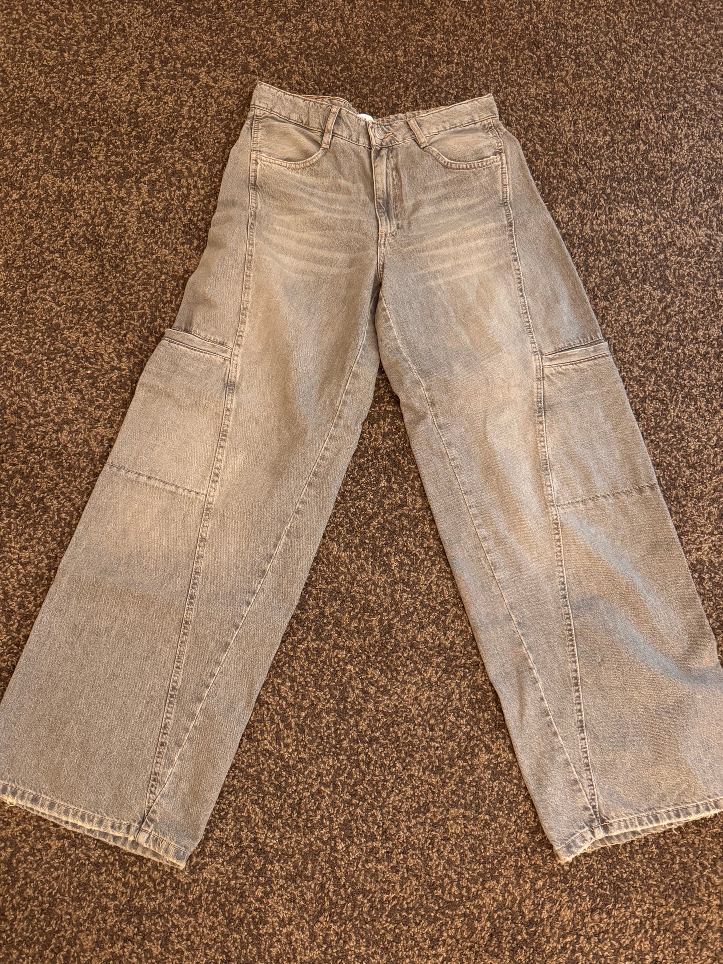 Zara barrel wide leg cargo jeans grey