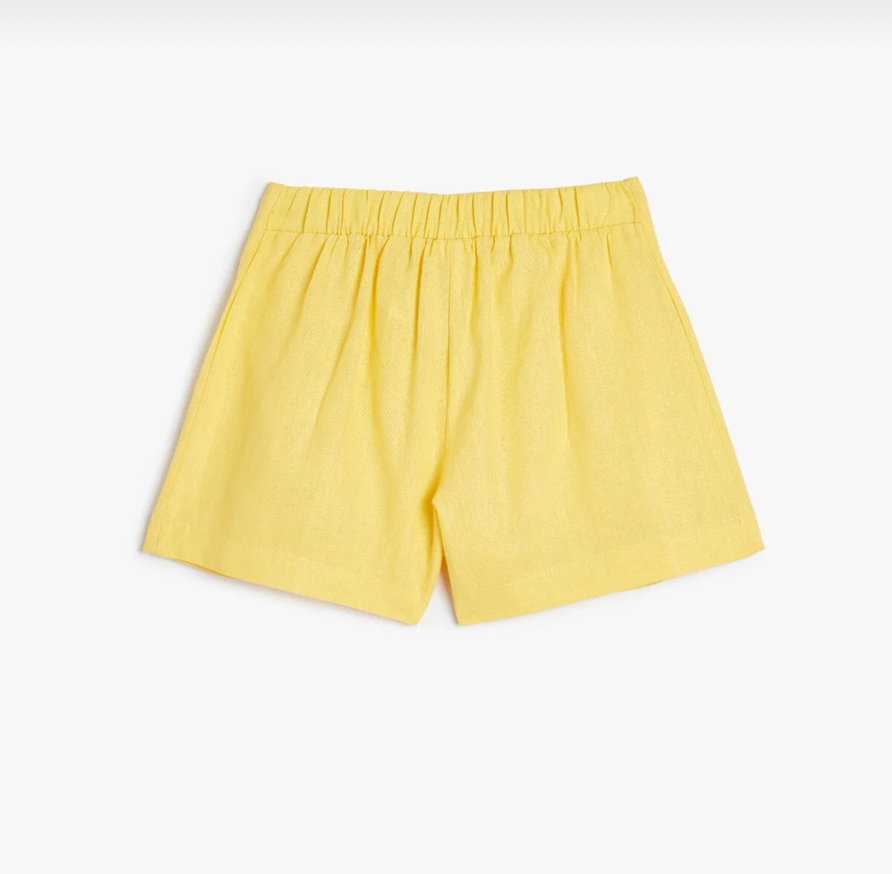 Linen Shorts Pleated Above Knee Elastic Waist
