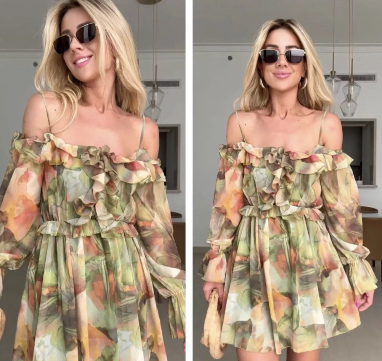 ZARA NEW OFF SHOULDER FLORAL MINI DRESS