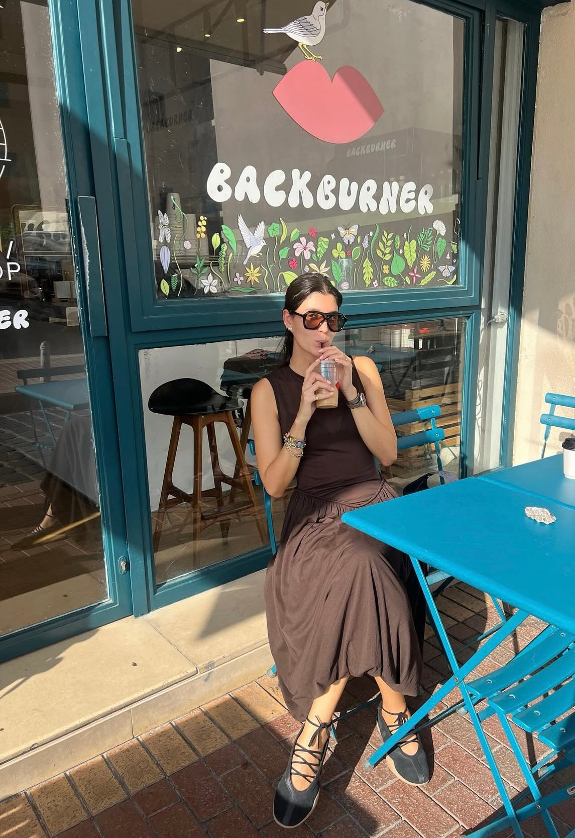 Brown long balloon dress