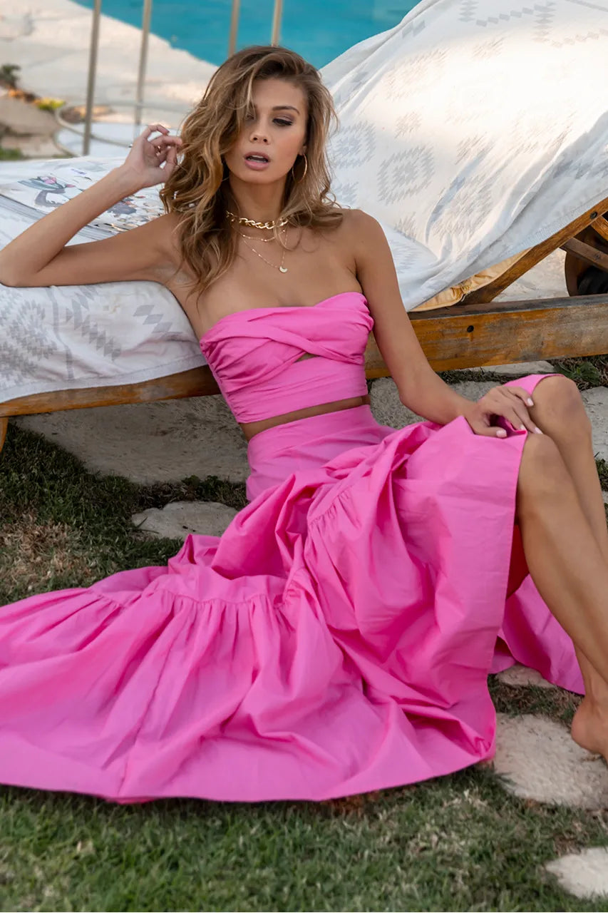 Hot pink long skirt set