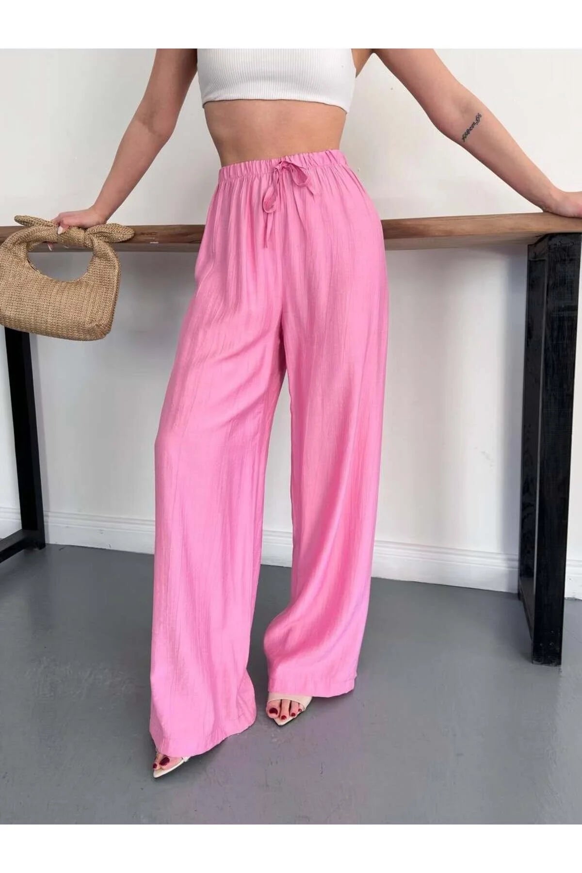Pink linen pant