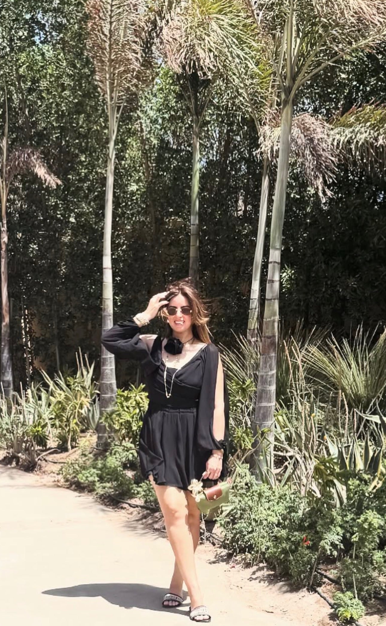 Black chiffon short dress with open sleeves