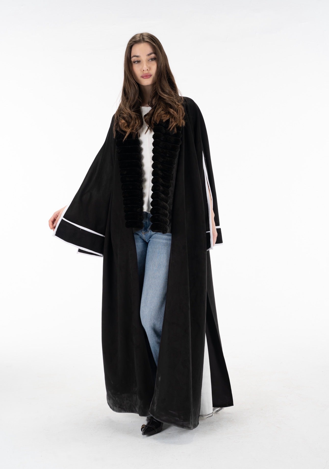 Zebra suede open sleeves kuftan