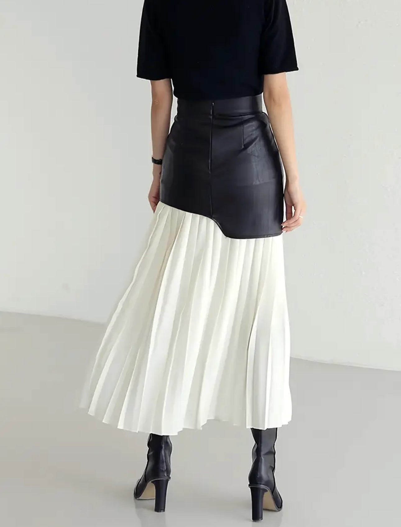 Black leather with white midi skirt