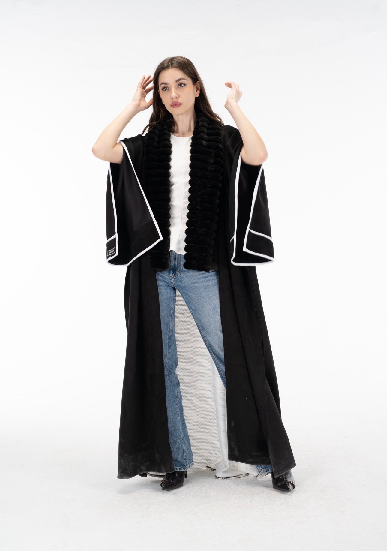 Zebra suede open sleeves kuftan