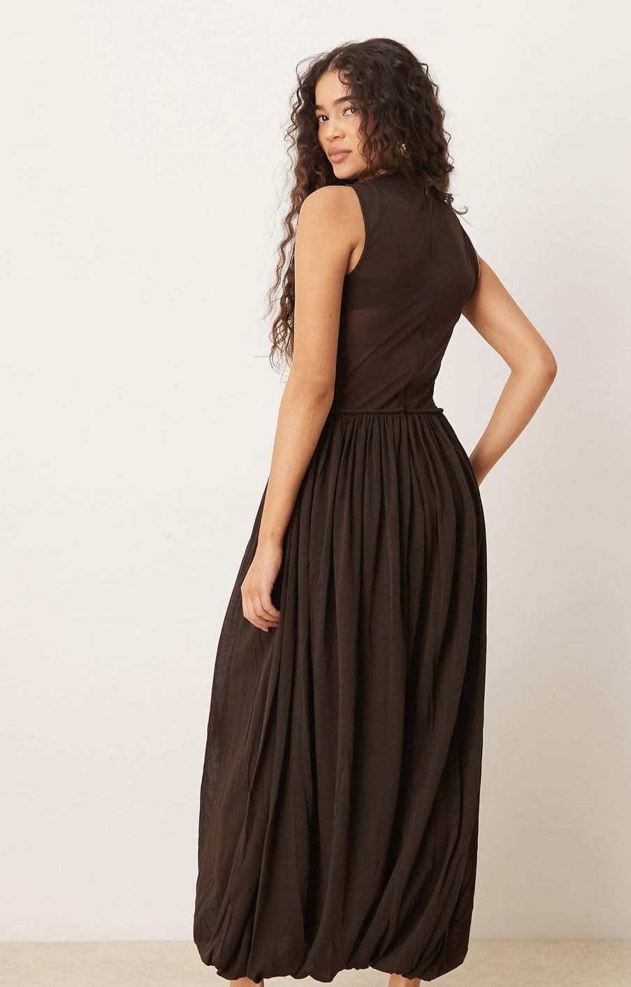 Brown long balloon dress