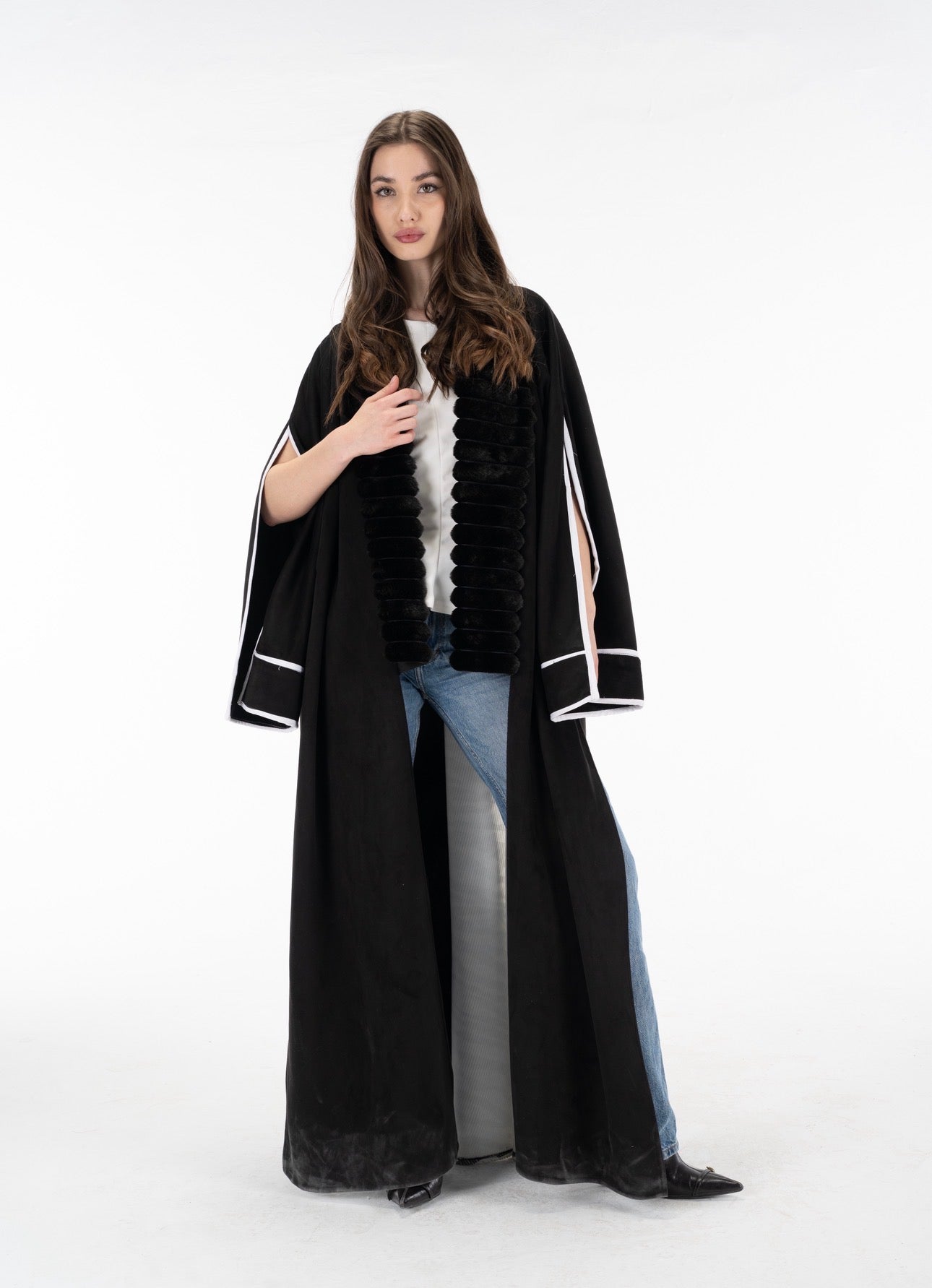 Zebra suede open sleeves kuftan