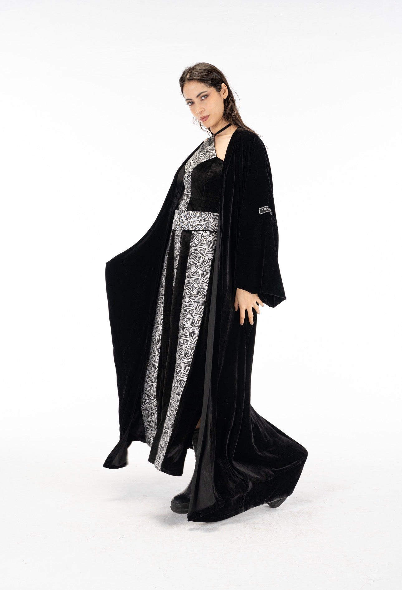 Black silver abaya dress set