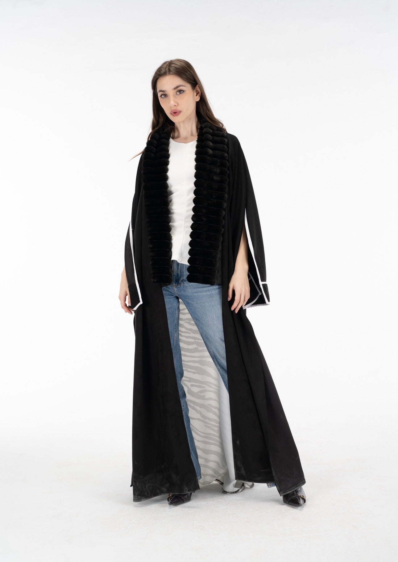 Zebra suede open sleeves kuftan