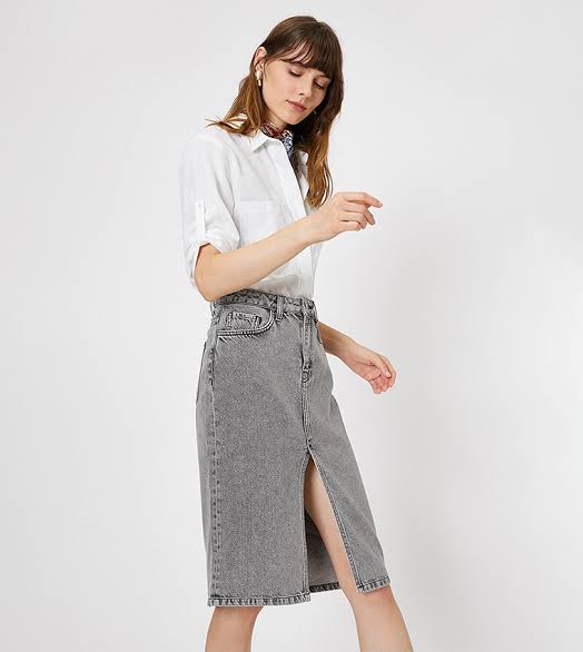 Front Slit Denim Skirt