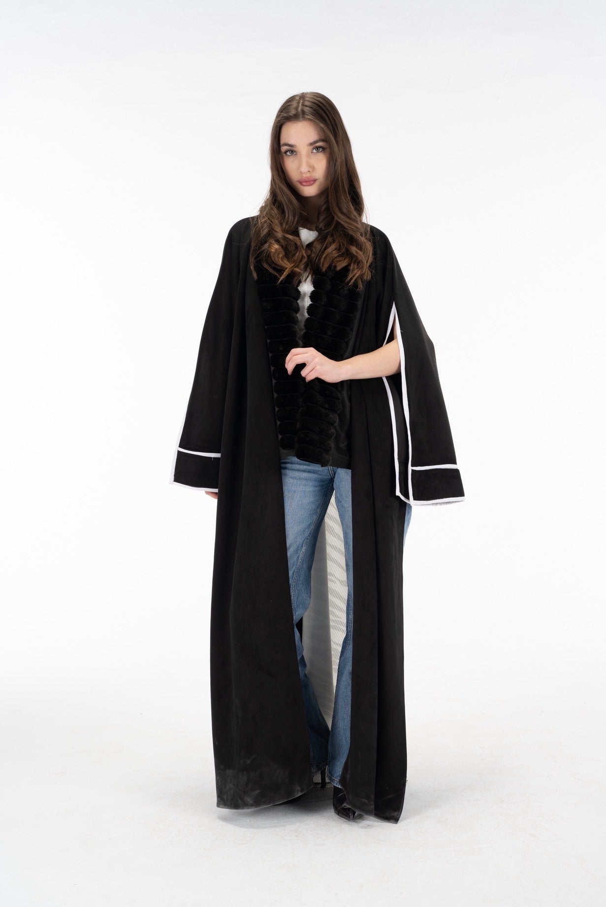 Zebra suede open sleeves kuftan