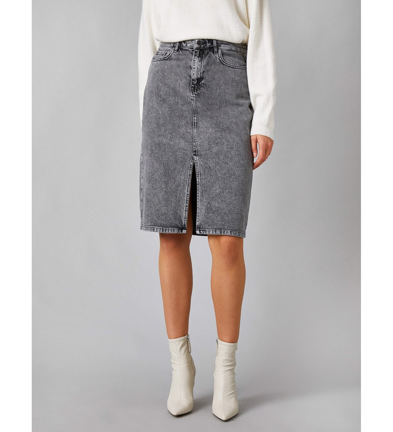 Front Slit Denim Skirt