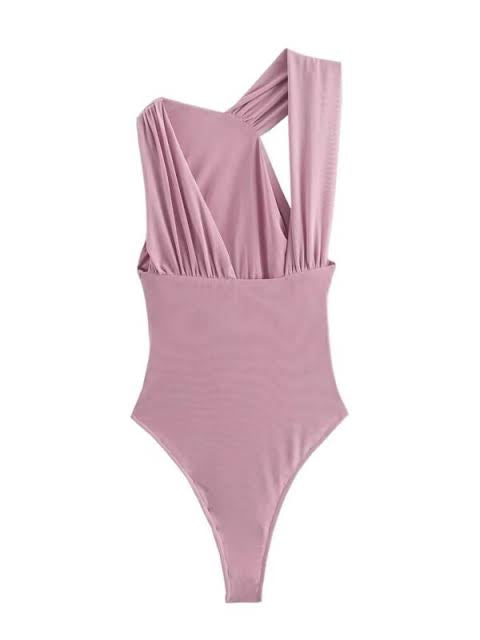 Asymmetrical Ruched One-shoulder Pink Swimsuit