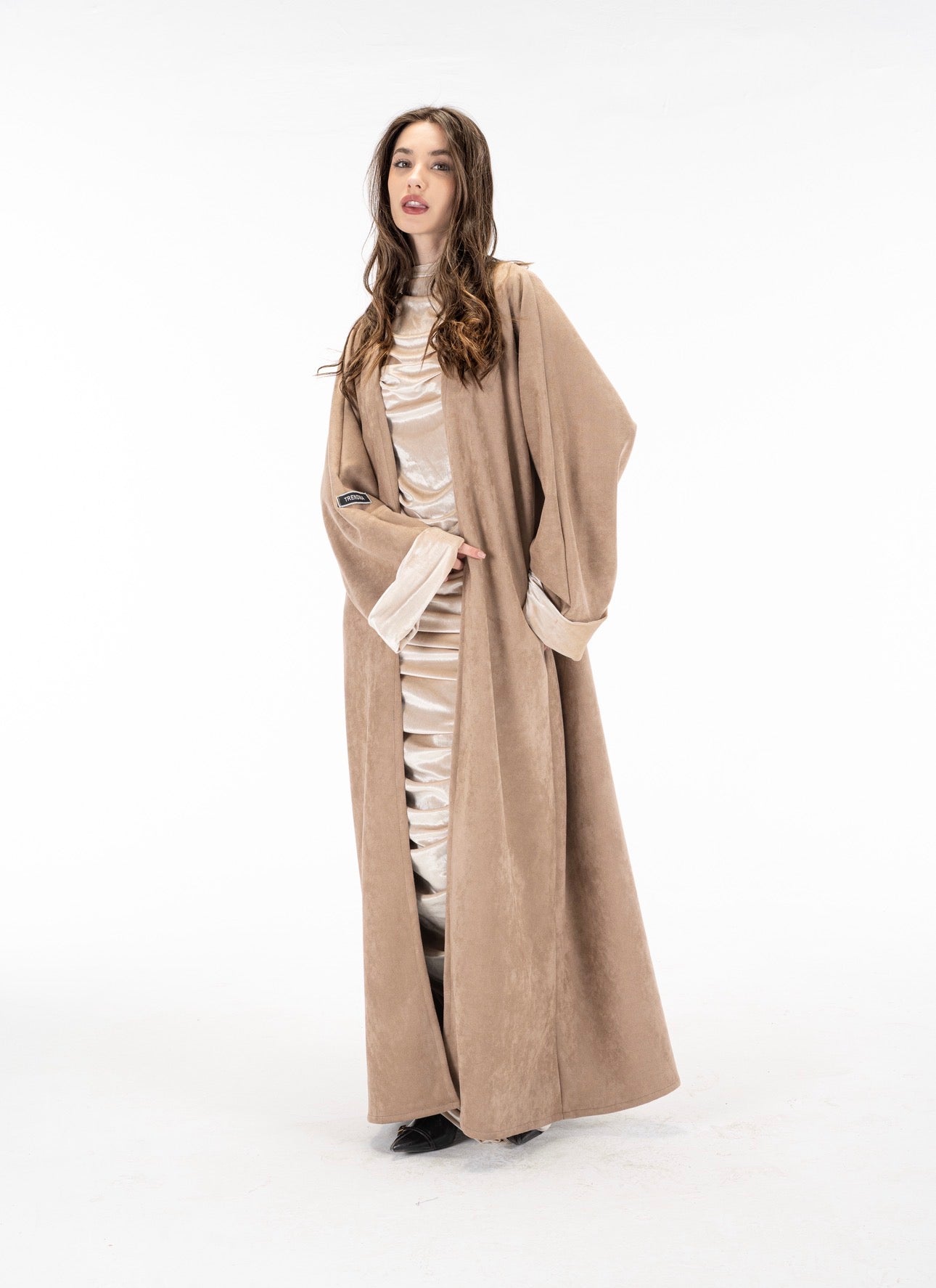Suede kuftan with drapes velvet dress