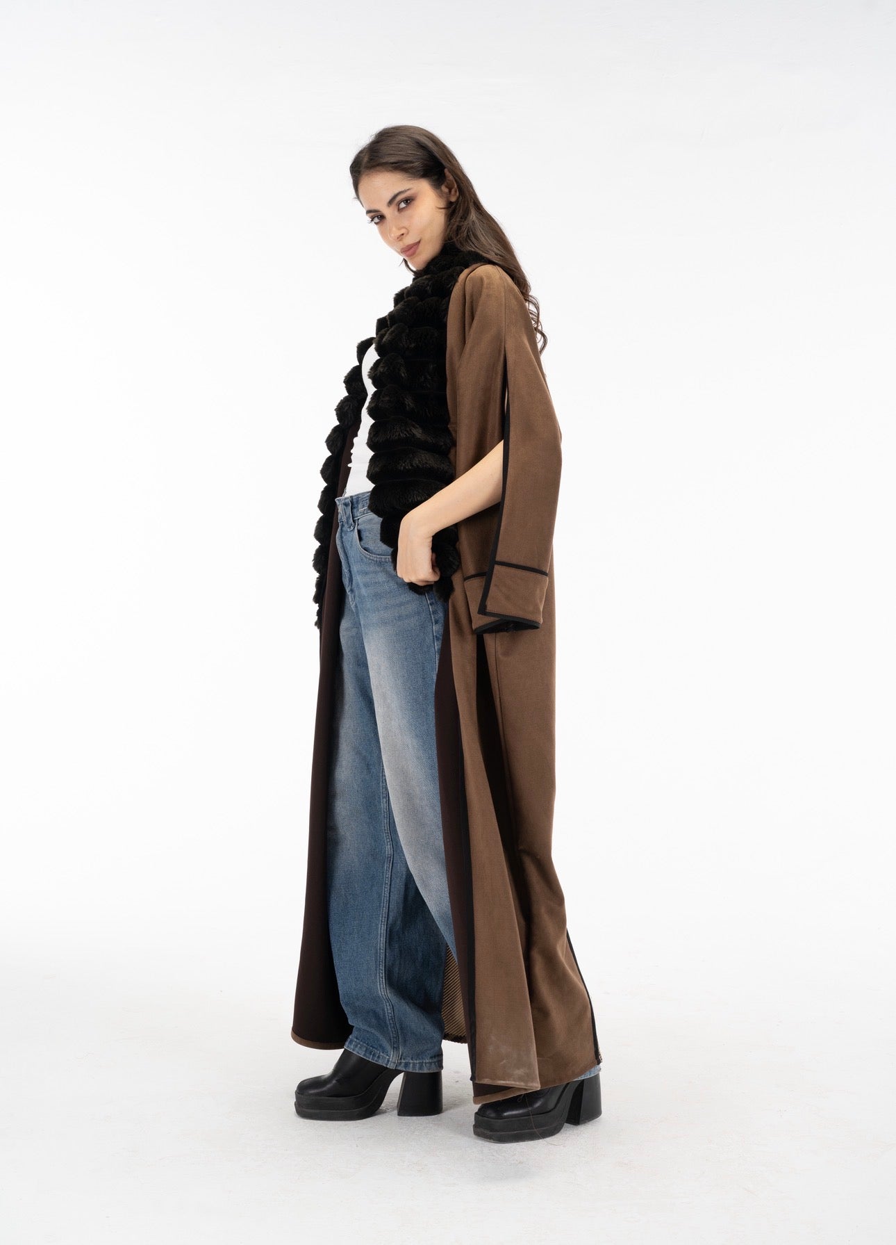 Zebra suede open sleeves kuftan