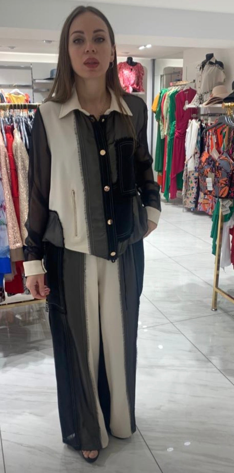 Black beige chiffon set