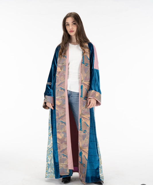 Multi color double side kuftan turquoise front