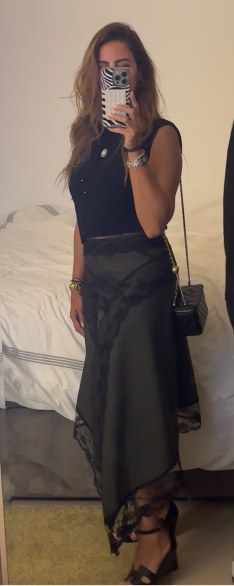 Lace detailed skirt with black top