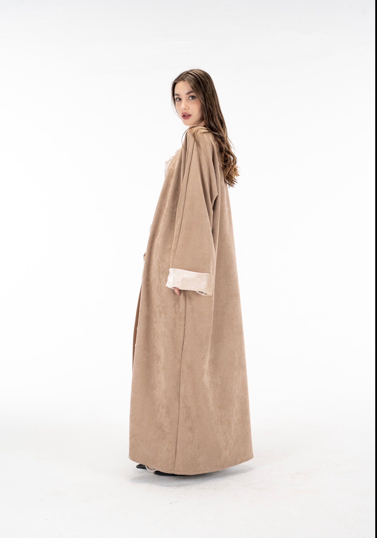Suede kuftan with drapes velvet dress
