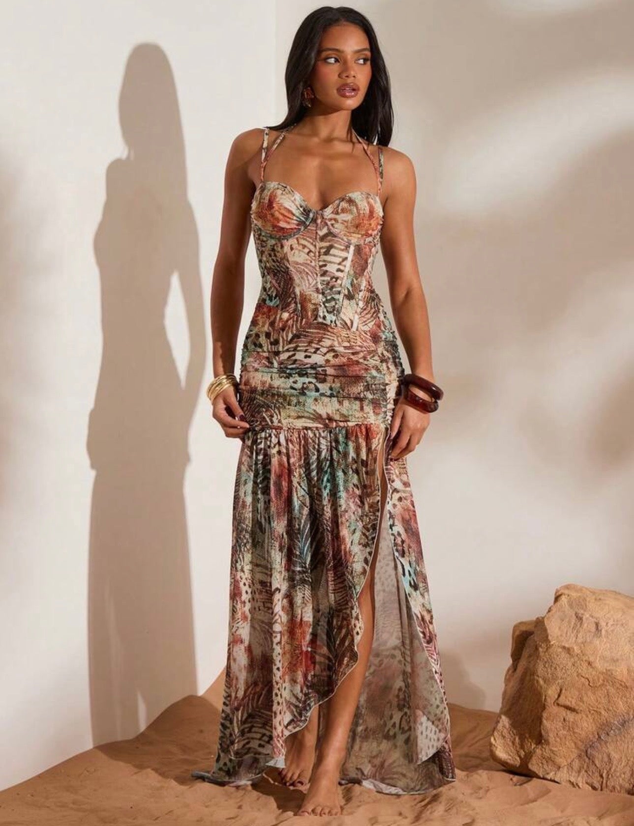 High slit mesh dress