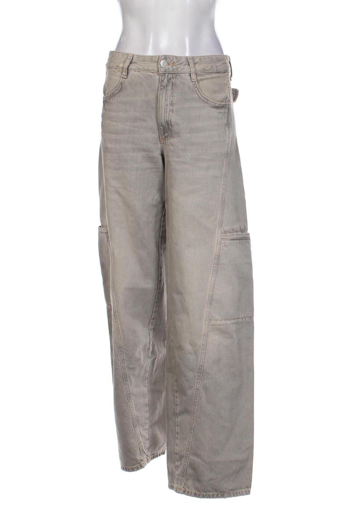 Zara barrel wide leg cargo jeans grey