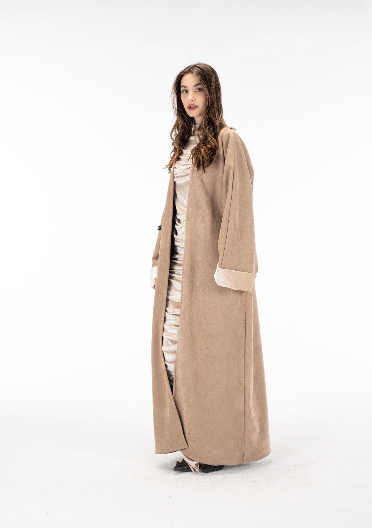 Suede kuftan with drapes velvet dress