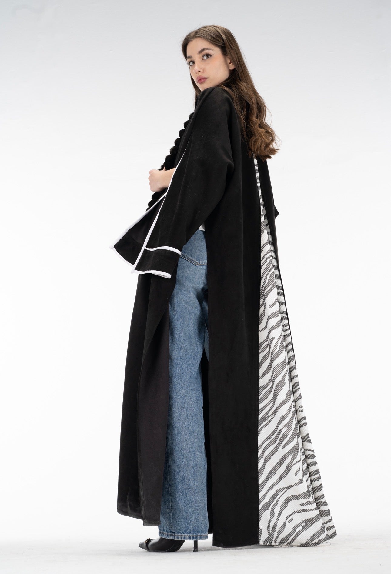 Zebra suede open sleeves kuftan