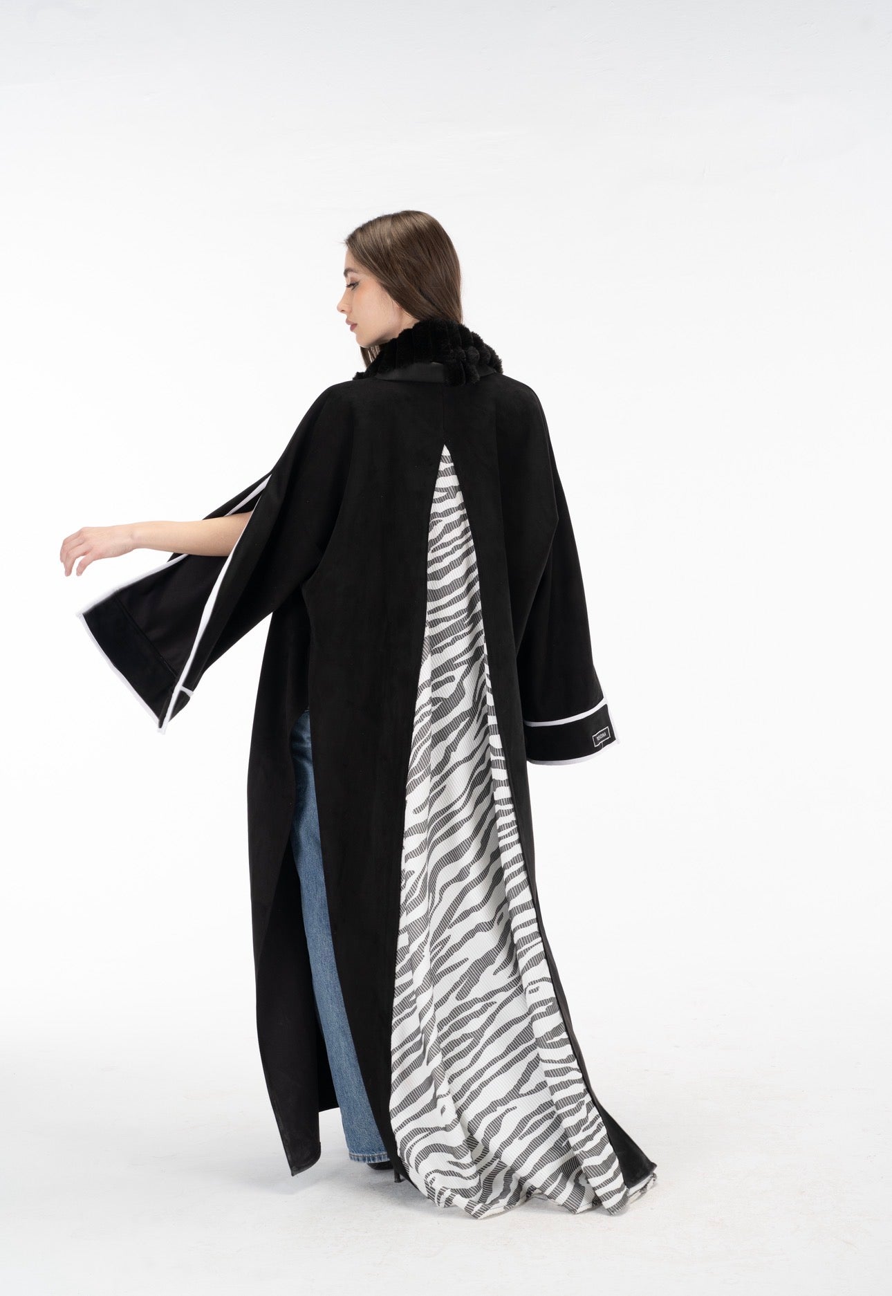 Zebra suede open sleeves kuftan