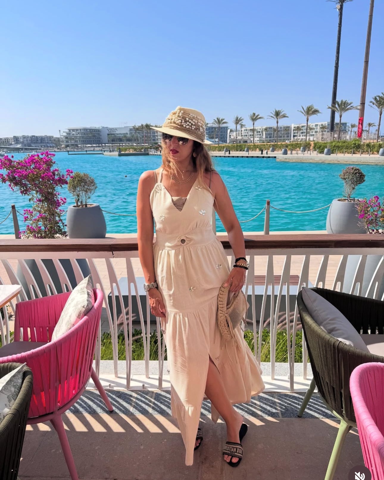 Beige long stone dress