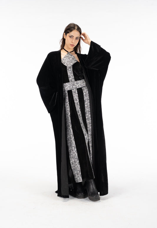 Black silver abaya dress set