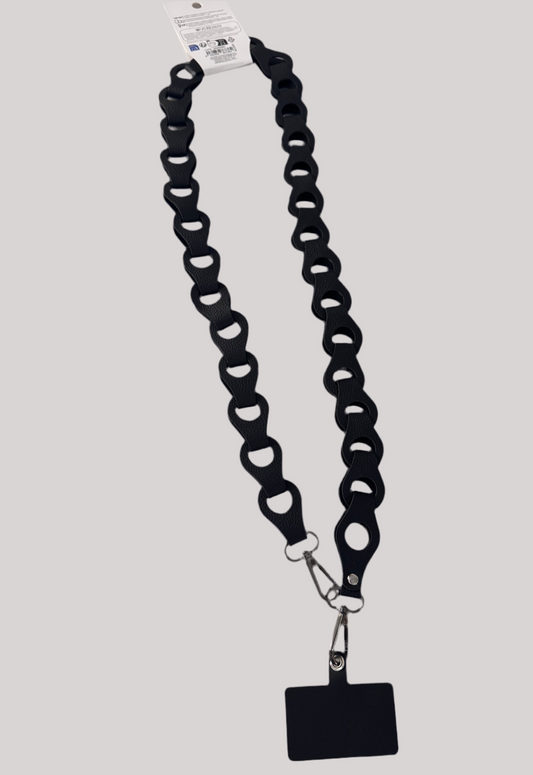 Black leather phone strap