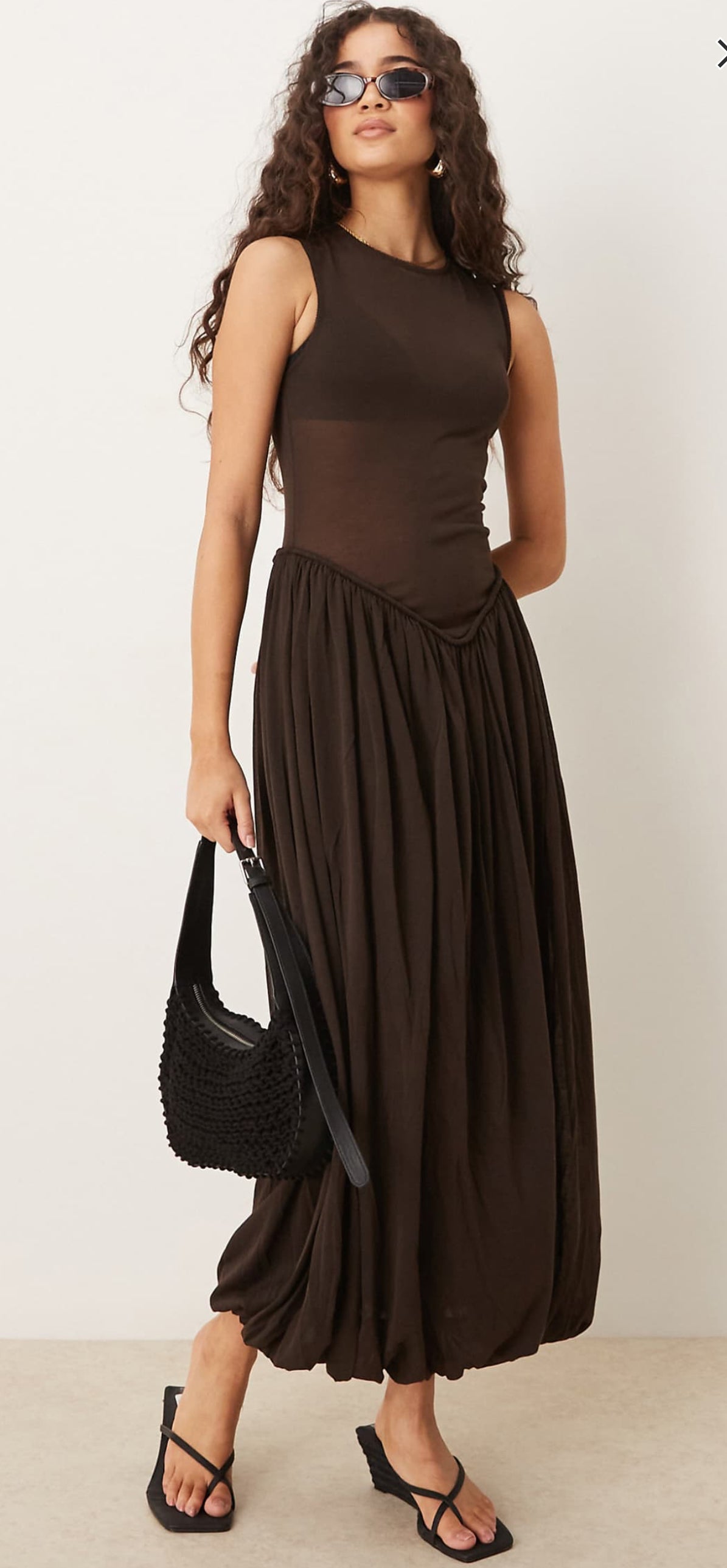 Brown long balloon dress
