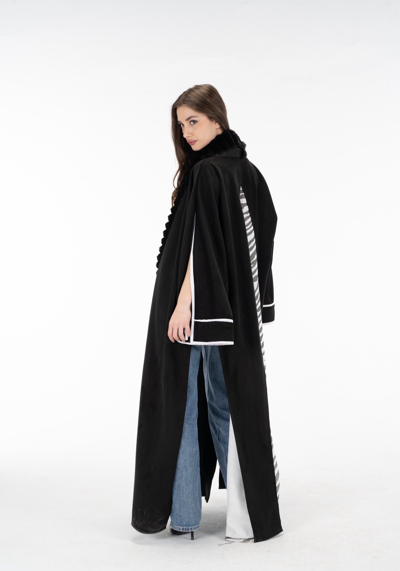 Zebra suede open sleeves kuftan