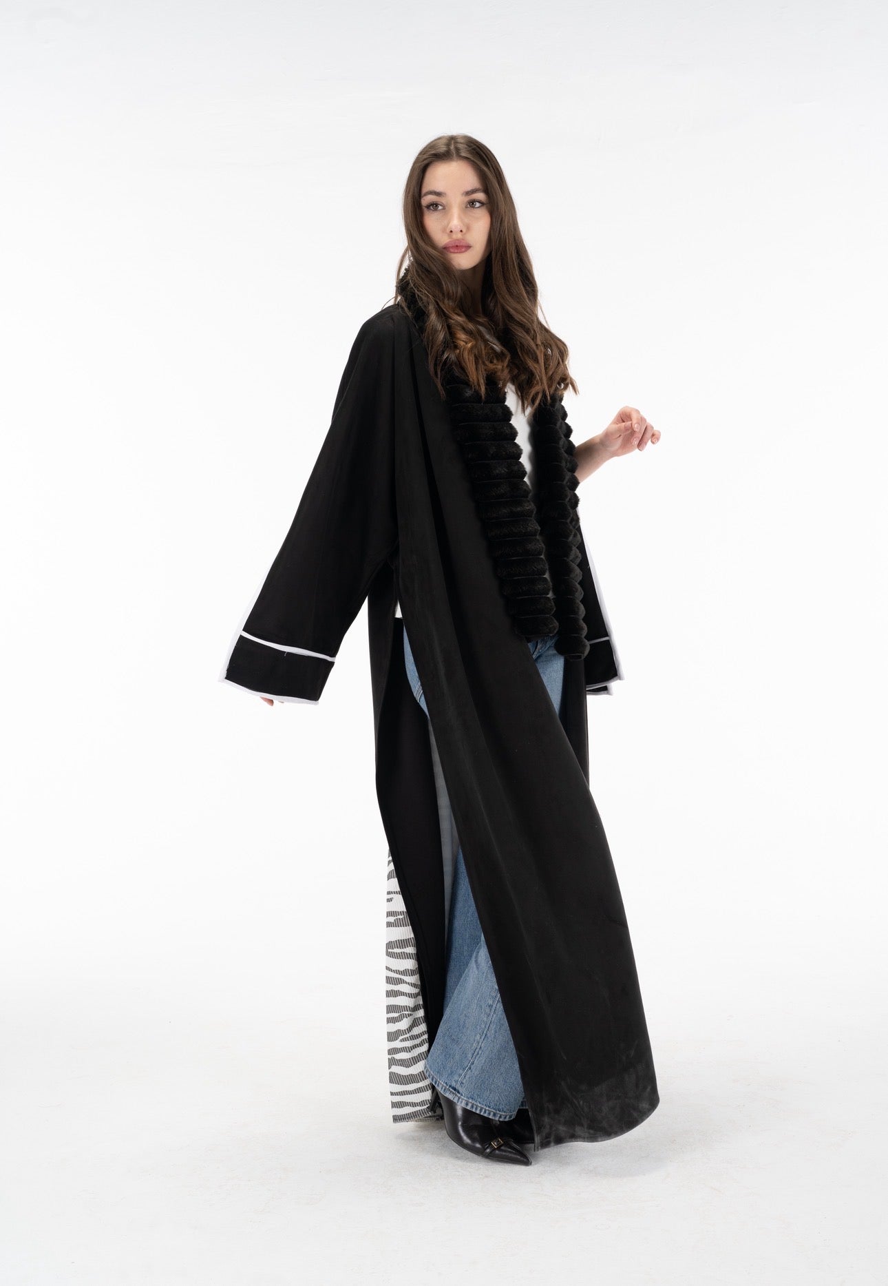 Zebra suede open sleeves kuftan