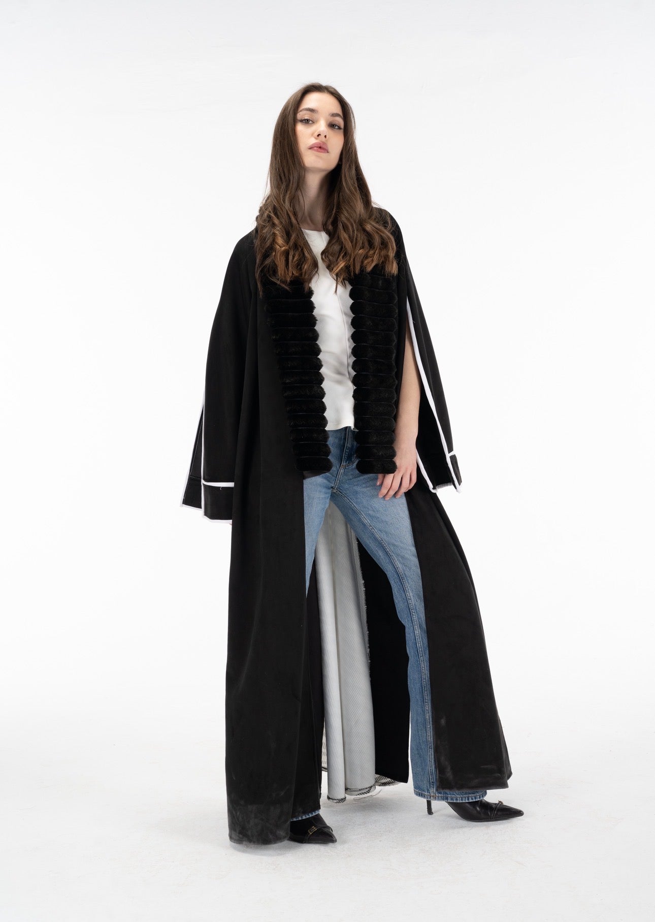 Zebra suede open sleeves kuftan