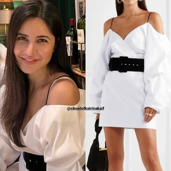 White dress with black velvet belt