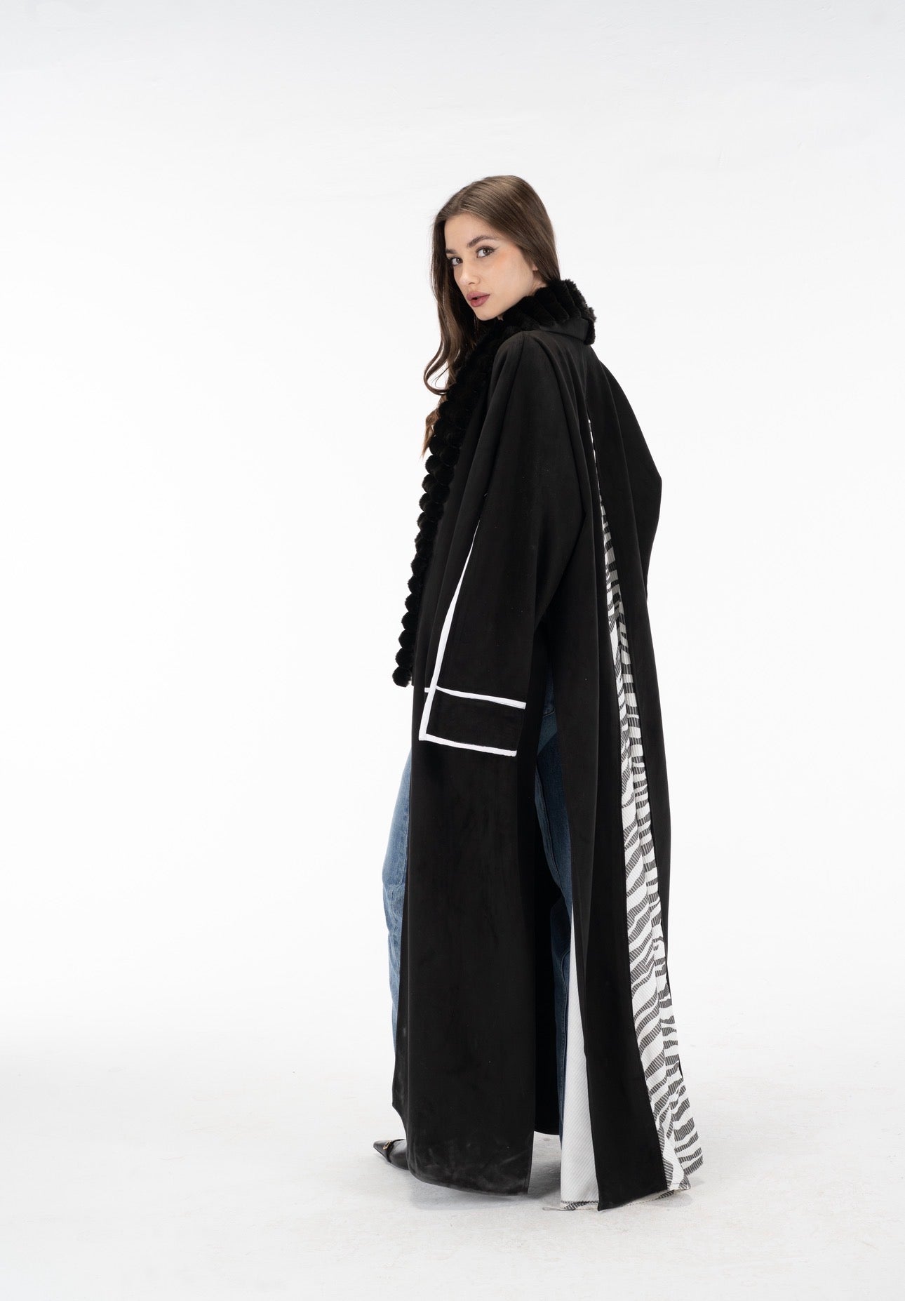 Zebra suede open sleeves kuftan