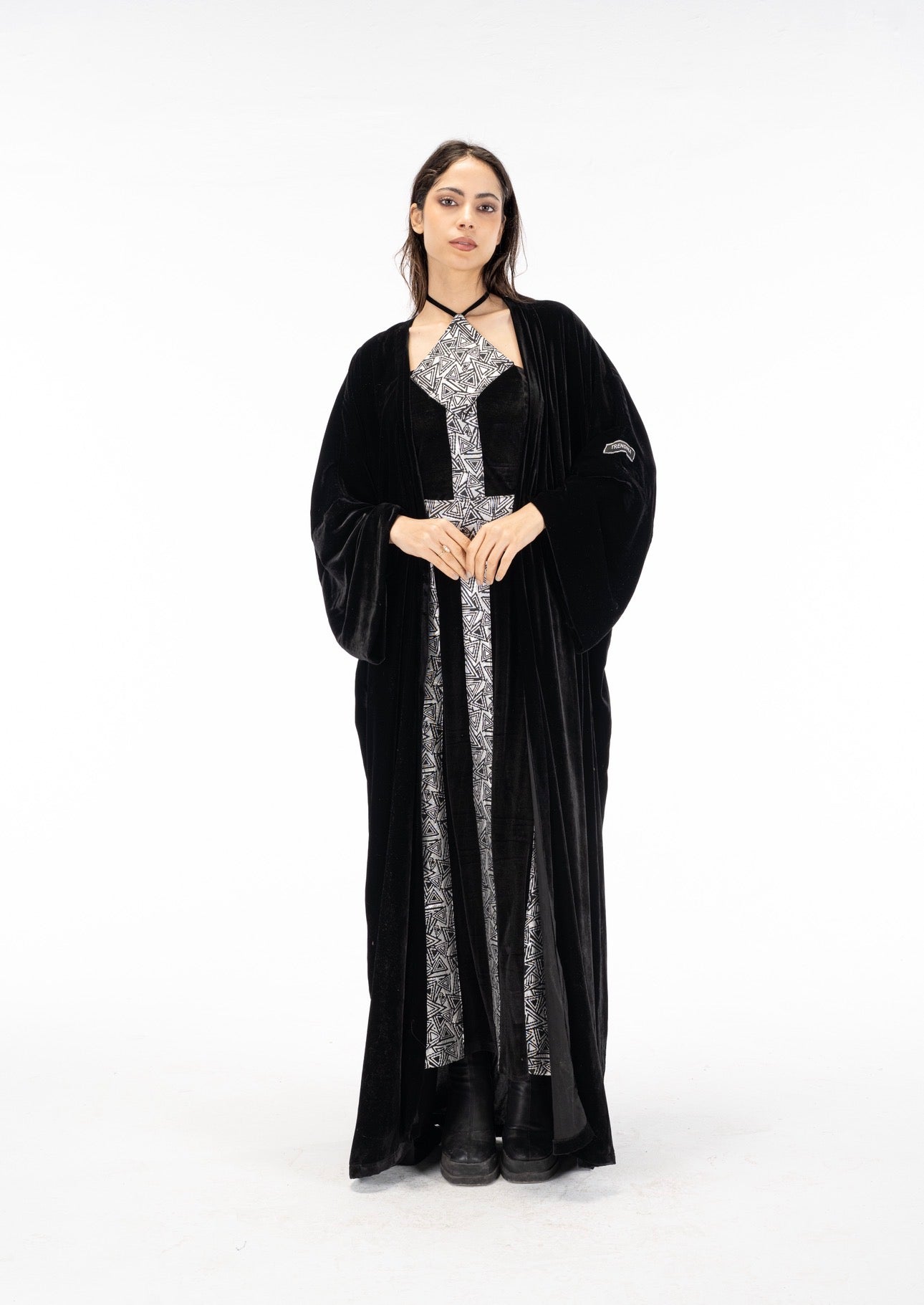 Black silver abaya dress set