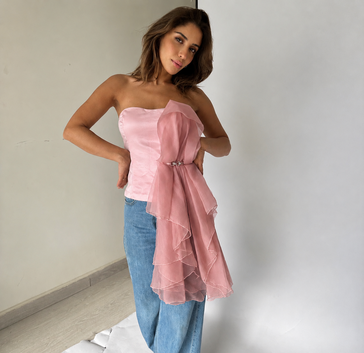 Satin with organza bustier