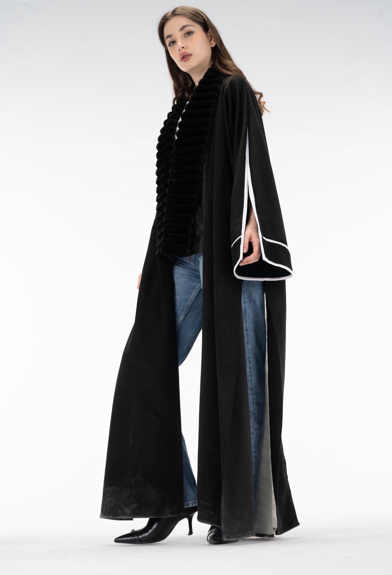 Zebra suede open sleeves kuftan