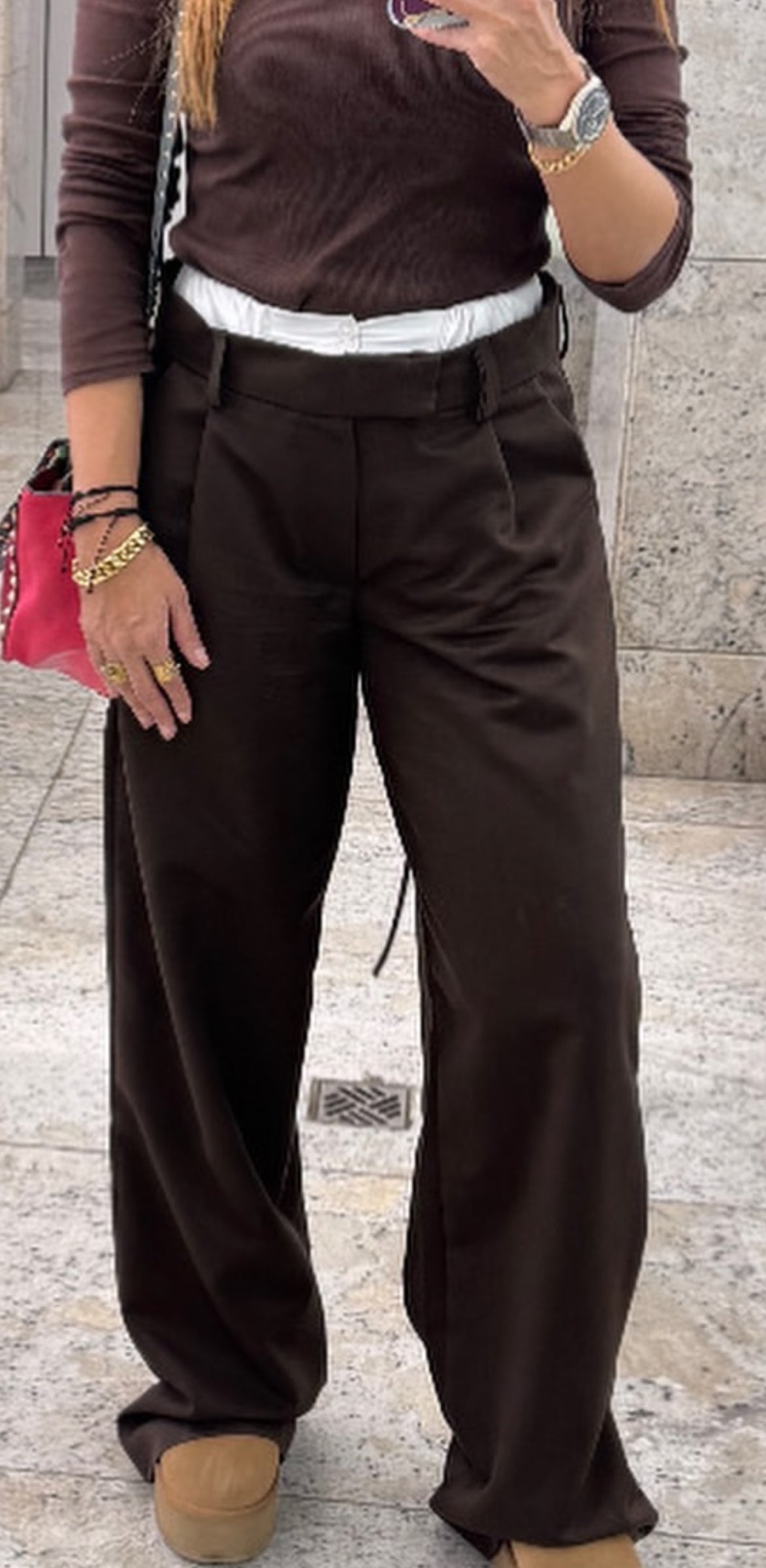 Wide leg brown pant