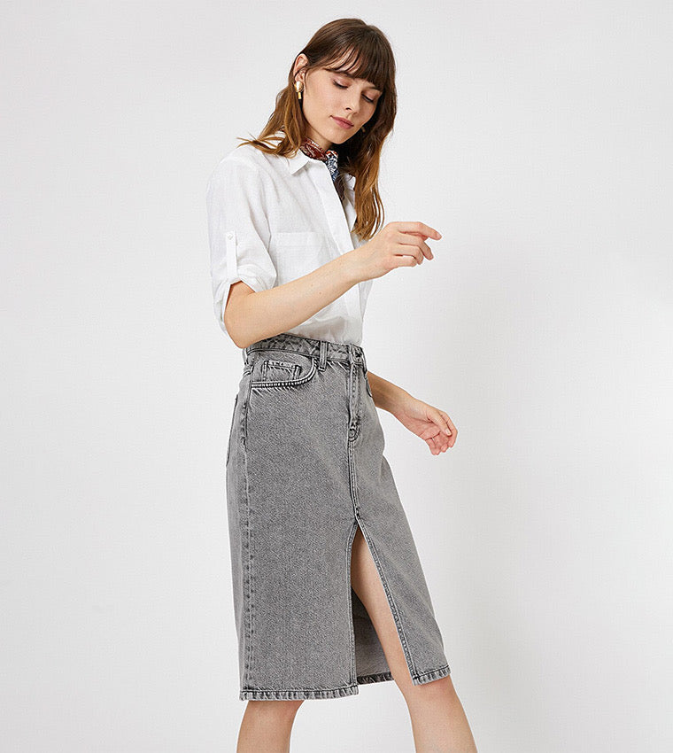 Front Slit Denim Skirt
