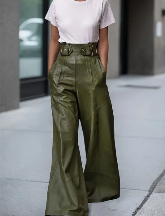 Olive leather pants