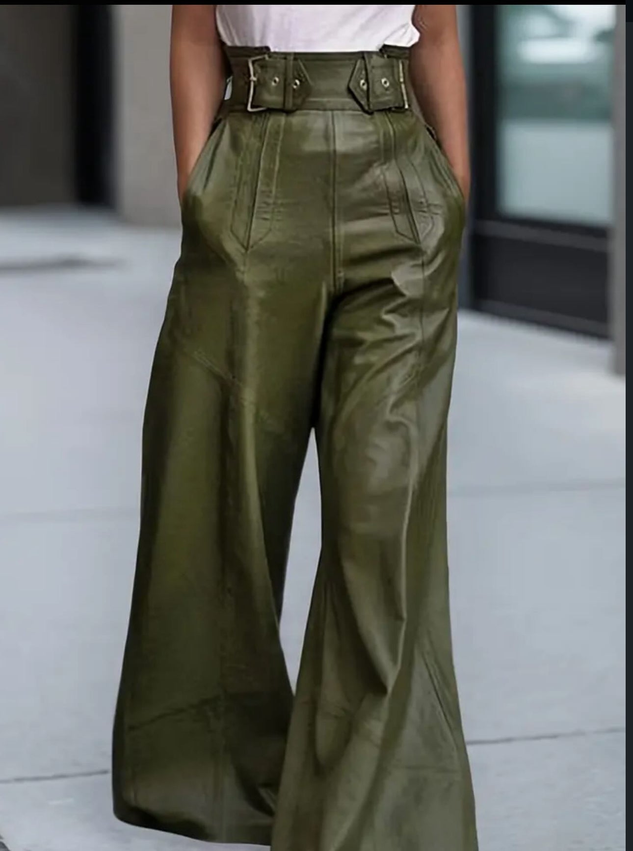 Olive leather pants
